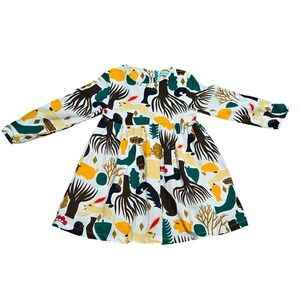 Bear Leader Girls Woodland Forest Animal Print Dress Long Sleeve Size 110 4T 5T